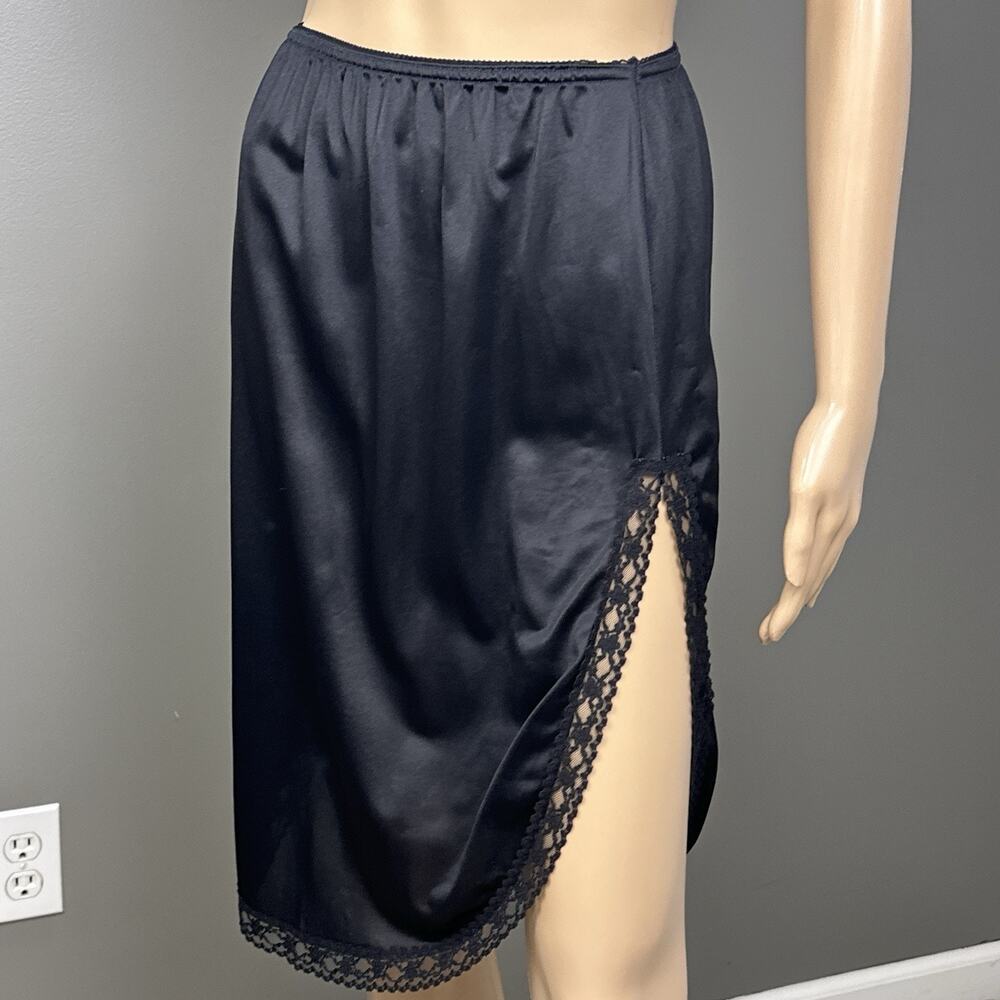 Vintage Mel-Lin Half Slip Skirt Size Medium Black 100% Nylon Double Slits Lace - Picture 4 of 10